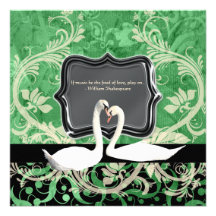 Elegant black green vintage engagement personalized invite