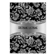 Elegant Black & Metallic Silver Vintage Damasks Business Cards