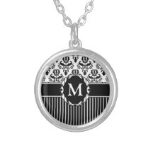 Elegant Black on White Damask Pendant