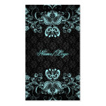 Elegant Black & Pastel Blue Floral Swirls Business Card