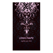 Elegant Black & Pink Look Vintage Floral Damasks Business Cards
