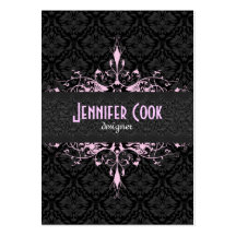 Elegant Black & Pink  Vintage Floral Damasks Business Card