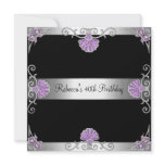 Elegant Black Purple Silver Jewel 40th Birthday Personalized Invites