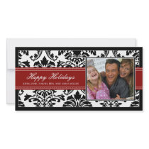 Elegant Black & Red Damask Custom Happy Holidays