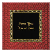 Elegant black red damask party personalized invitation