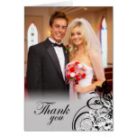 Elegant black swirls wedding thank you photo card