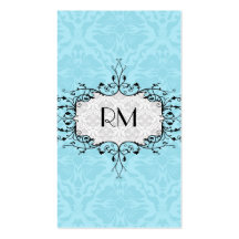 Elegant Black White And Blue Vintage Damasks Business Card