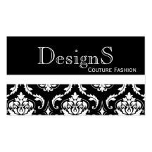 Elegant Black White Damask Fashion Business Card