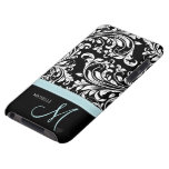 Elegant Black & White Damask Pattern with Monogram Barely There iPod Covers