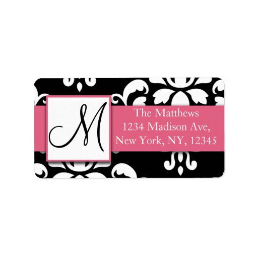 Elegant Black White Damask Pink Address Labels
