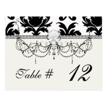 elegant black white damask post card