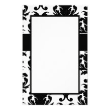 elegant black white damask stationery design