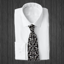 Elegant Black White Damask Neckwear