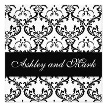 Elegant Black White Damask Wedding Invitation