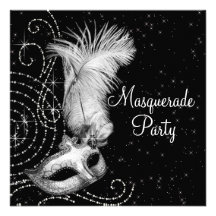 Elegant Black White Masquerade Party Personalized Invites