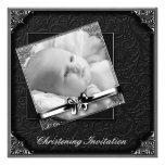 Elegant Black White Photo Christening Personalized Announcements