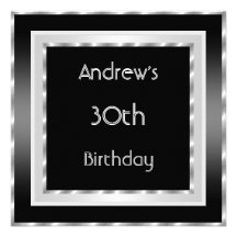 Elegant Black white Silver 30th Birthday Party Invite