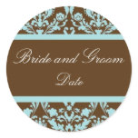 Elegant Blue and Brown Wedding Favour Sticker
