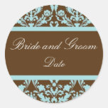 Elegant Blue and Brown Wedding Favour Sticker