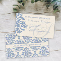 Elegant Blue and Cream Damask Letter S