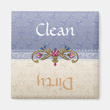 Elegant Blue and Tan Damask Dishwasher Magnet