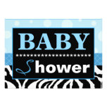 Elegant Blue and Zebra Baby Shower Invitation