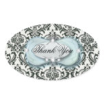 elegant blue black damask wedding stationery oval stickers