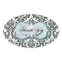 elegant blue black damask wedding stationery oval stickers