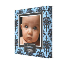 Elegant Blue Damask Baby Photo Birth Decor Canvas Prints