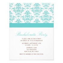 Elegant Blue Damask Pattern Bachelorette Party invitations