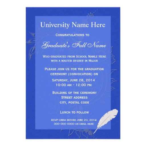 Elegant blue floral graduation ceremony personalized invitations at