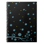Elegant Blue Flowers on Black Notebook
