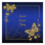 Elegant blue gold butterfly black personalized announcements