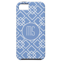 Elegant Blue Monogram Pattern iPhone 5 Cases
