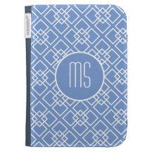 Elegant Blue Monogram Pattern Kindle Cover