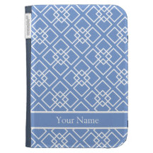 Elegant Blue Monogram Pattern Kindle Folio Cases