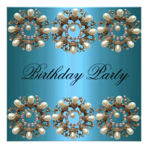 Elegant Blue Pearl Birthday Invitation