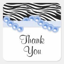 Elegant Blue Pearls And Ribbon Zebra Print Stickers