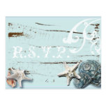 Elegant  BLue Seashells Beach Wedding RSVP Card Post Cards
