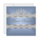 Elegant Blue Silver Jewel 16th Birthday Personalized Announcement