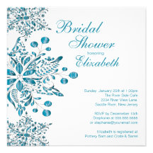 Elegant Blue Snowflakes Winter Bridal Shower Custom Invitation