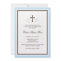 Elegant boys baptism/christening invitation, blue