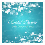 Elegant Bridal Shower Cherry Blossom Blue Personalized Announcement