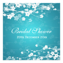 Elegant Bridal Shower Cherry Blossom Blue Personalized Announcement