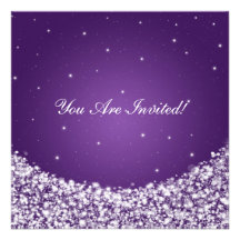 Elegant Bridal Shower Star Sparkle Purple Personalized Announcements