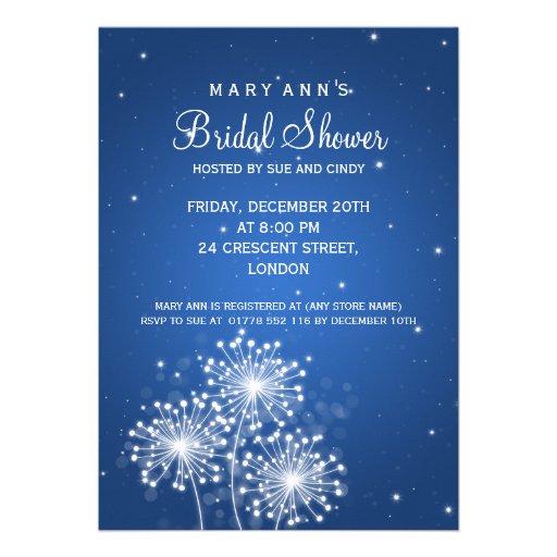 Elegant Bridal Shower Summer Sparkle Sapphire Blue Custom Invitation