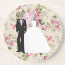 elegant  bride and groom beverage coasters