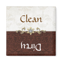 Elegant Brown and Cream Damask Dishwasher Magnet