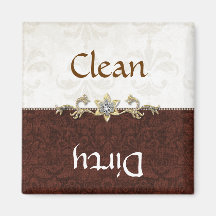 Elegant Brown and Cream Damask Dishwasher Magnet