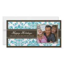 Elegant Brown & Aqua Damask Custom Happy Holidays